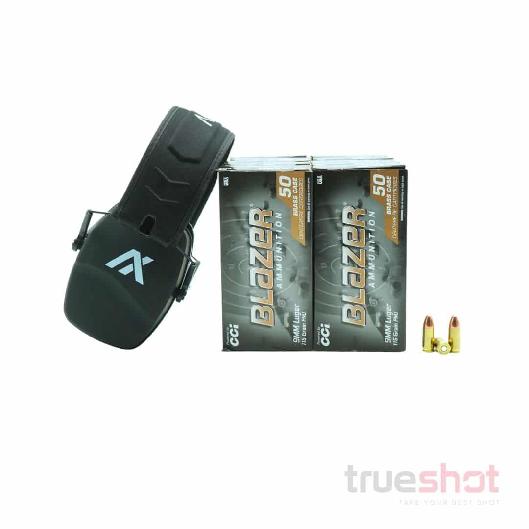 BUNDLE DEAL: Black Axil Trackr Passive Ear Muffs and 500 Rounds of Ammo