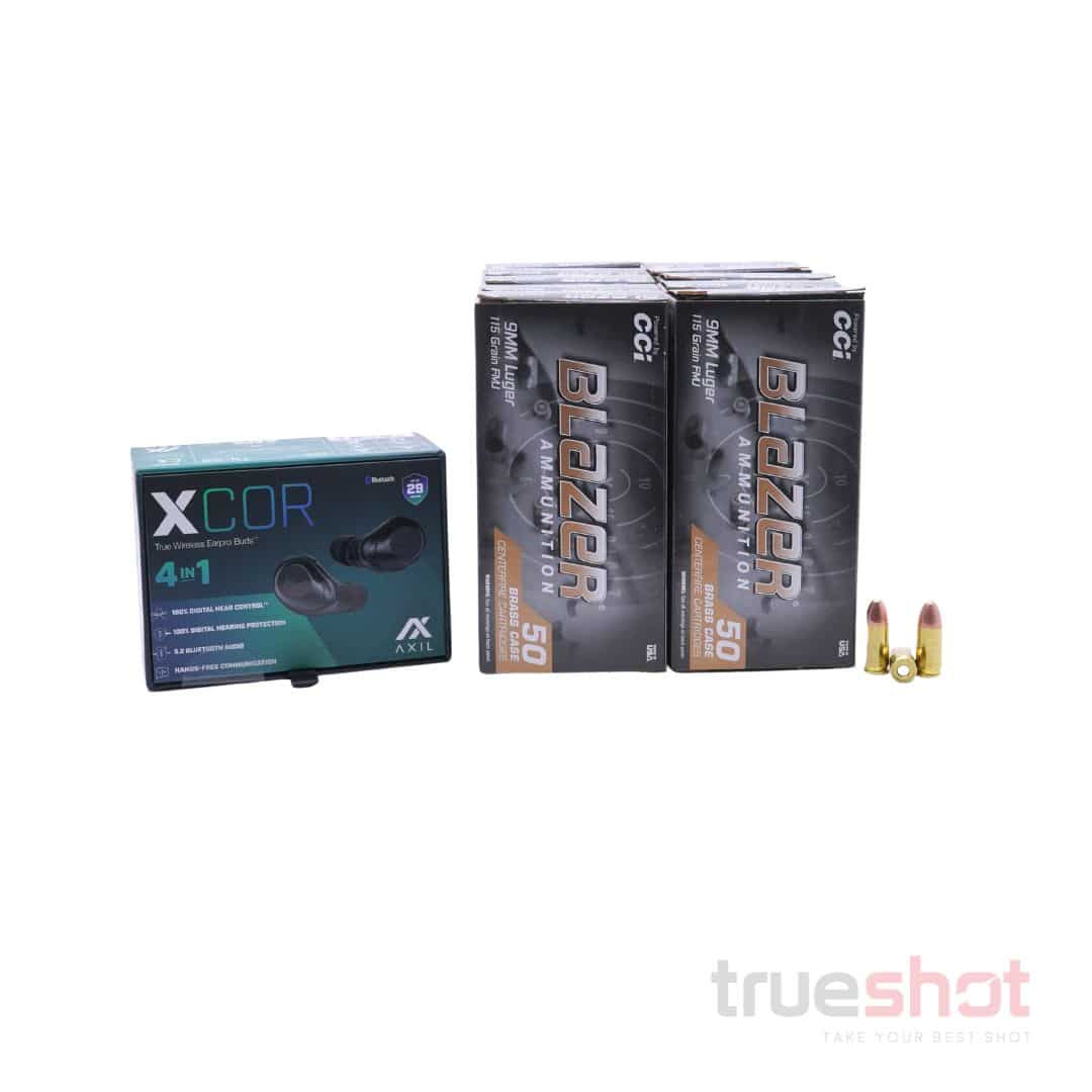 BUNDLE DEAL: Axil XCOR Wireless Shooting Ear Buds and 500 Rounds of Ammo