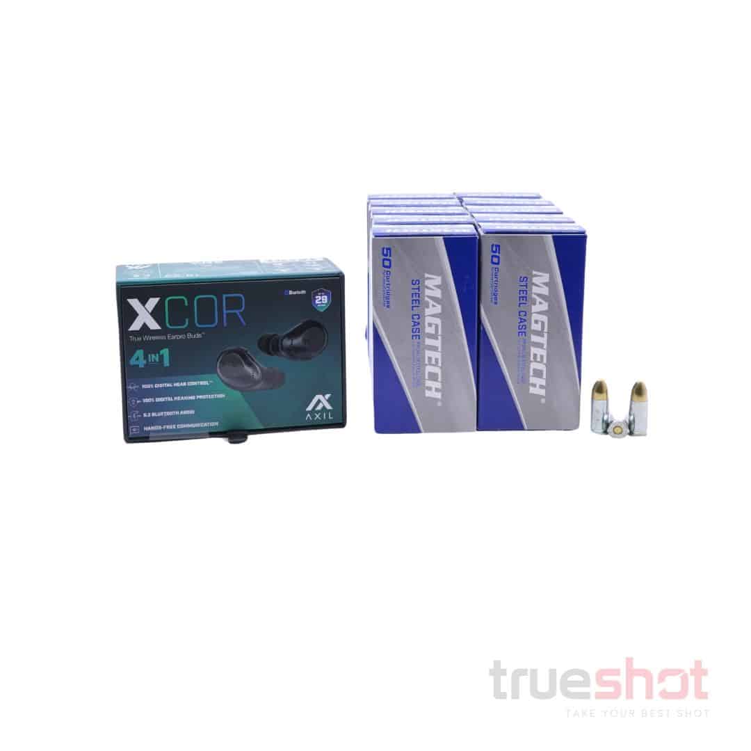 BUNDLE DEAL: Axil XCOR Wireless Shooting Ear Buds and 500 Rounds of Ammo