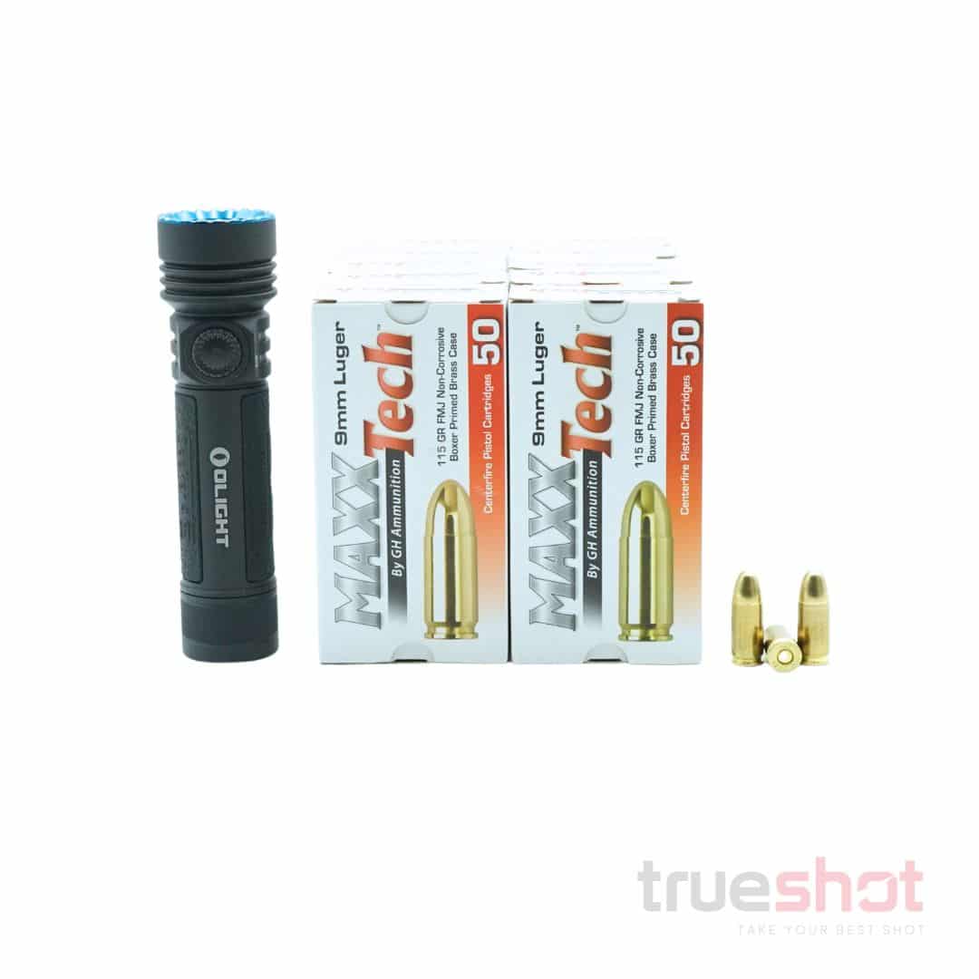 BUNDLE DEAL: Black Olight Seeker 4 Pro High Power Flashlight and 500 Rounds of Ammo