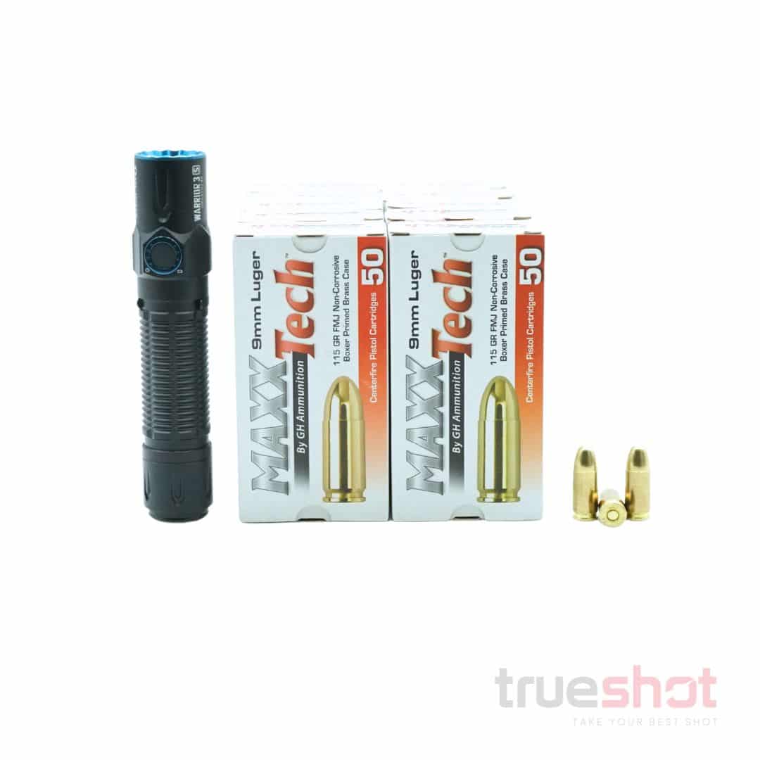 BUNDLE DEAL: Black Olight Warrior 3S High Beam Tactical Flashlight and 500 Rounds of Ammo