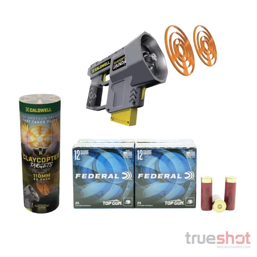 Bundle Deal: Caldwell - ClayCopter Launcher and 110mm Targets - 50 Pack and Federal - Top Gun - 12 Gauge - #7.5 Shot - 2-3/4'' - 1 oz. - 1180 FPS - 100 Rounds