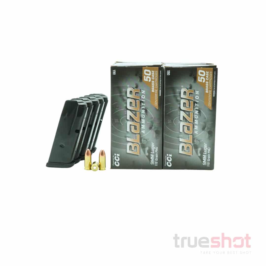 BUNDLE DEAL: 5 Black 15 Round Smith & Wesson M&P Shield Plus Magazine and 500 Rounds of Ammo