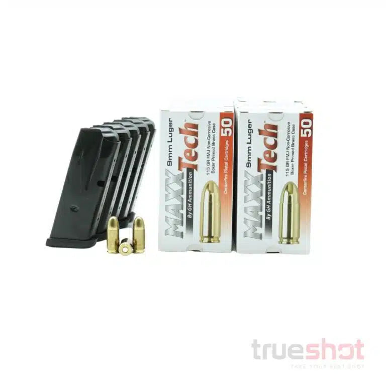 BUNDLE DEAL: 5 Black 15 Round Smith & Wesson M&P Shield Plus Magazine and 500 Rounds of Ammo