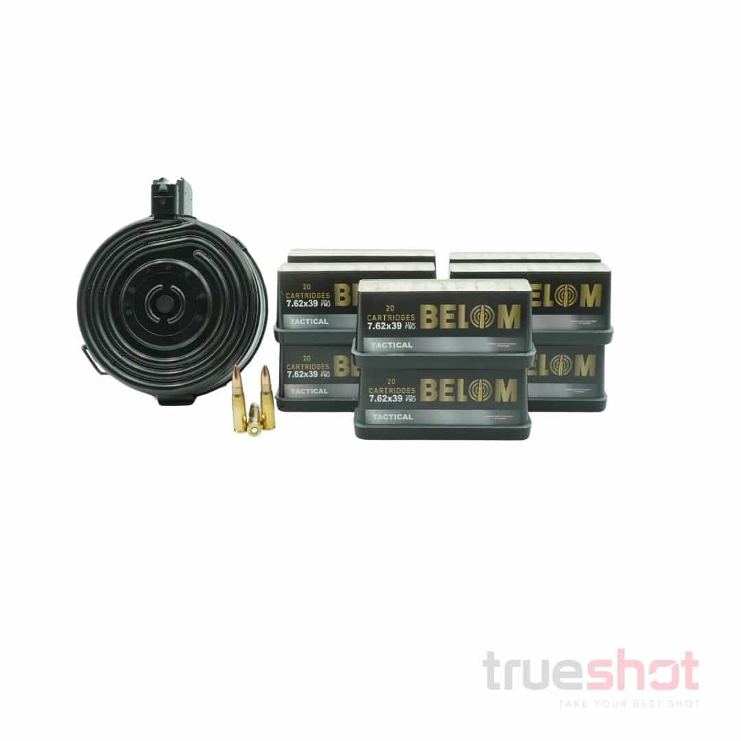 BUNDLE DEAL: Black 75 Round Steel KCI AK-47 Drum Mag and 200 Rounds of Ammo