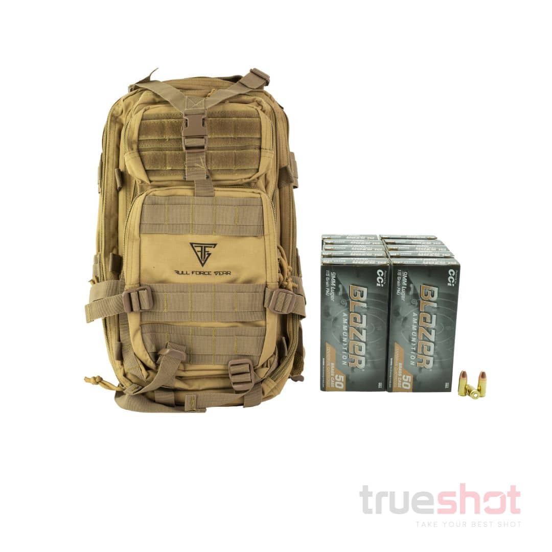 BUNDLE DEAL: Tan Full Forge Gear Backpack and 500 Rounds of Ammo