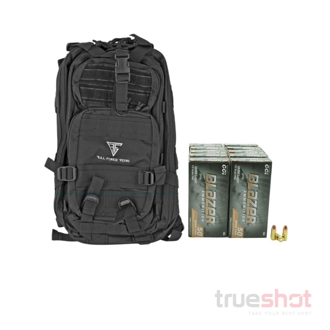BUNDLE DEAL: Black Full Forge Gear Backpack and 500 Rounds of Ammo