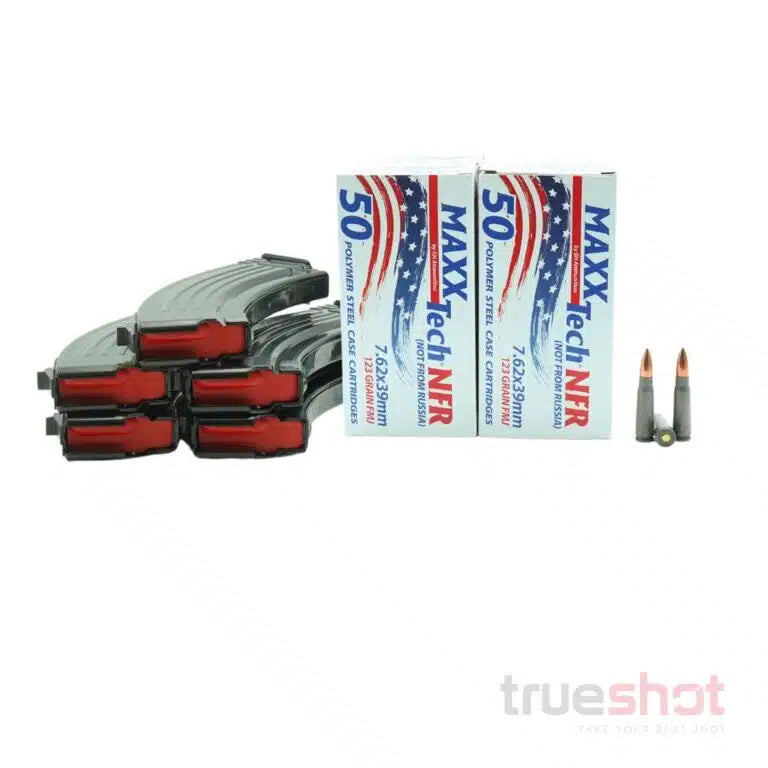 BUNDLE DEAL: 5 Black 30 Round Global Ordnance AK-47 Magazines and 200 Rounds of Ammo