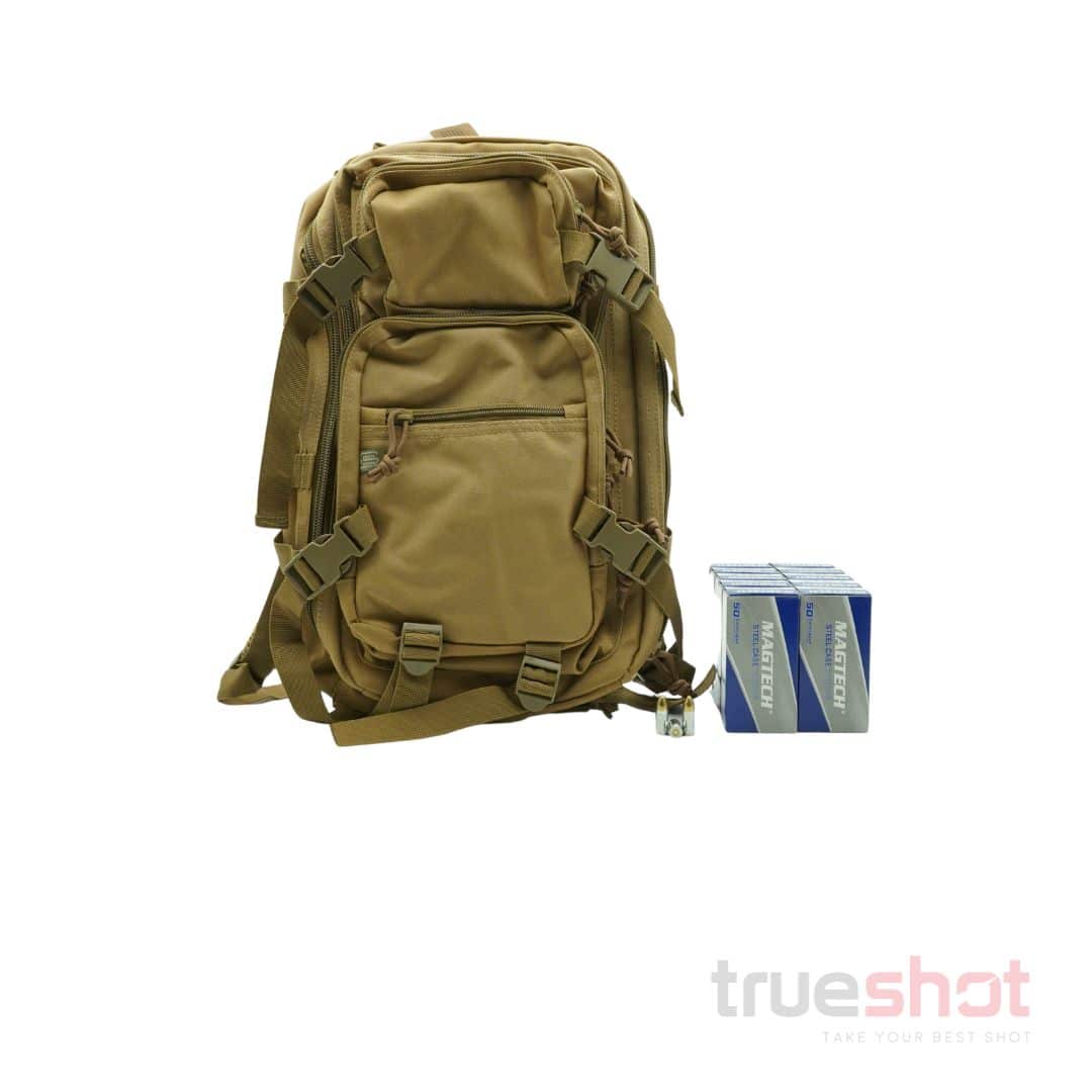 BUNDLE DEAL: Tan Glock Multipurpose Backpack and 500 Rounds of Ammo