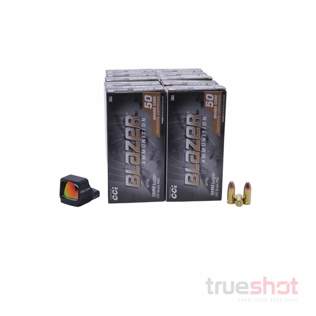 BUNDLE DEAL: Black Holosun 507 Comp Red Dot Pistol Sight and 500 Rounds of Ammo