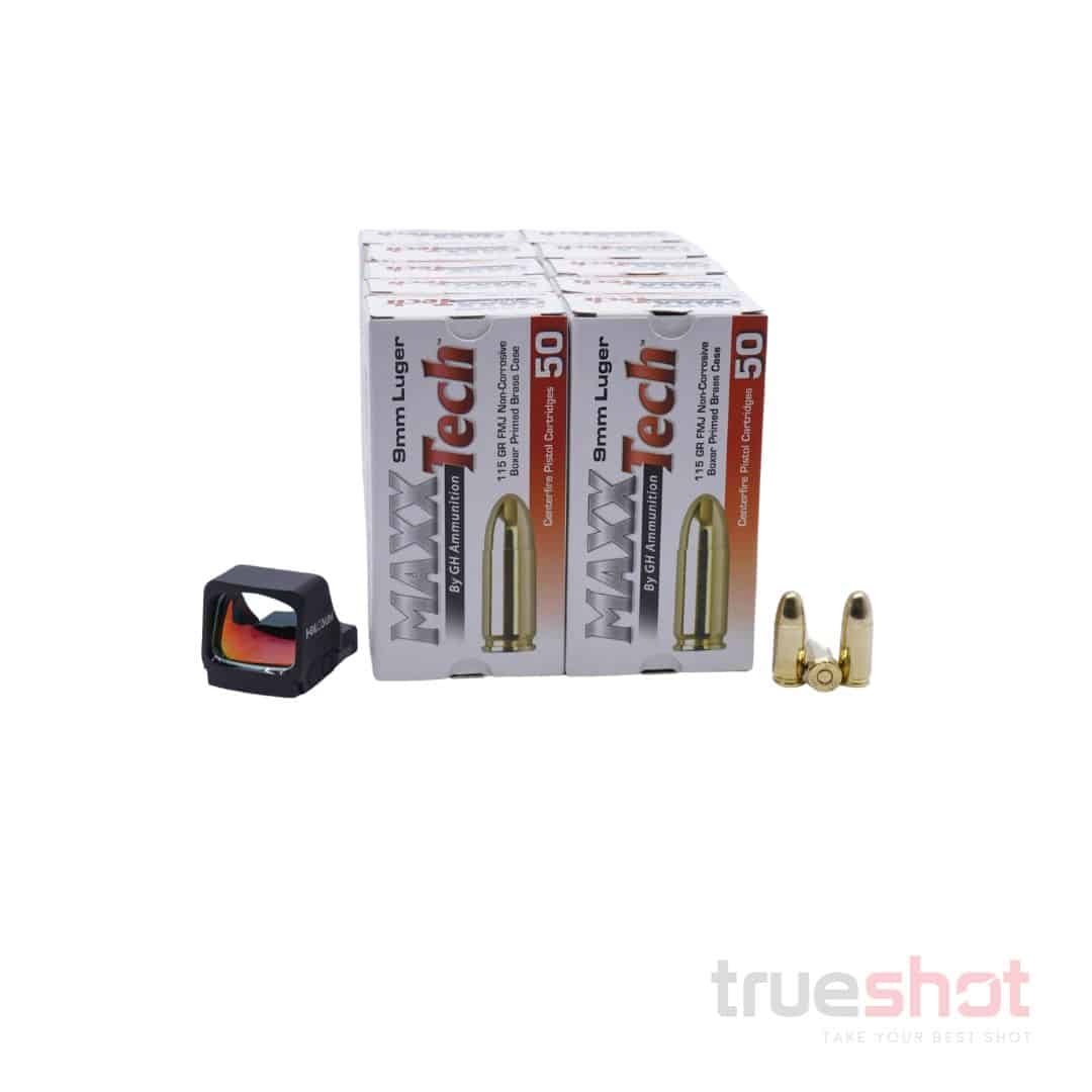 BUNDLE DEAL: Black Holosun 507 Comp Green Dot Pistol Sight and 500 Rounds of Ammo