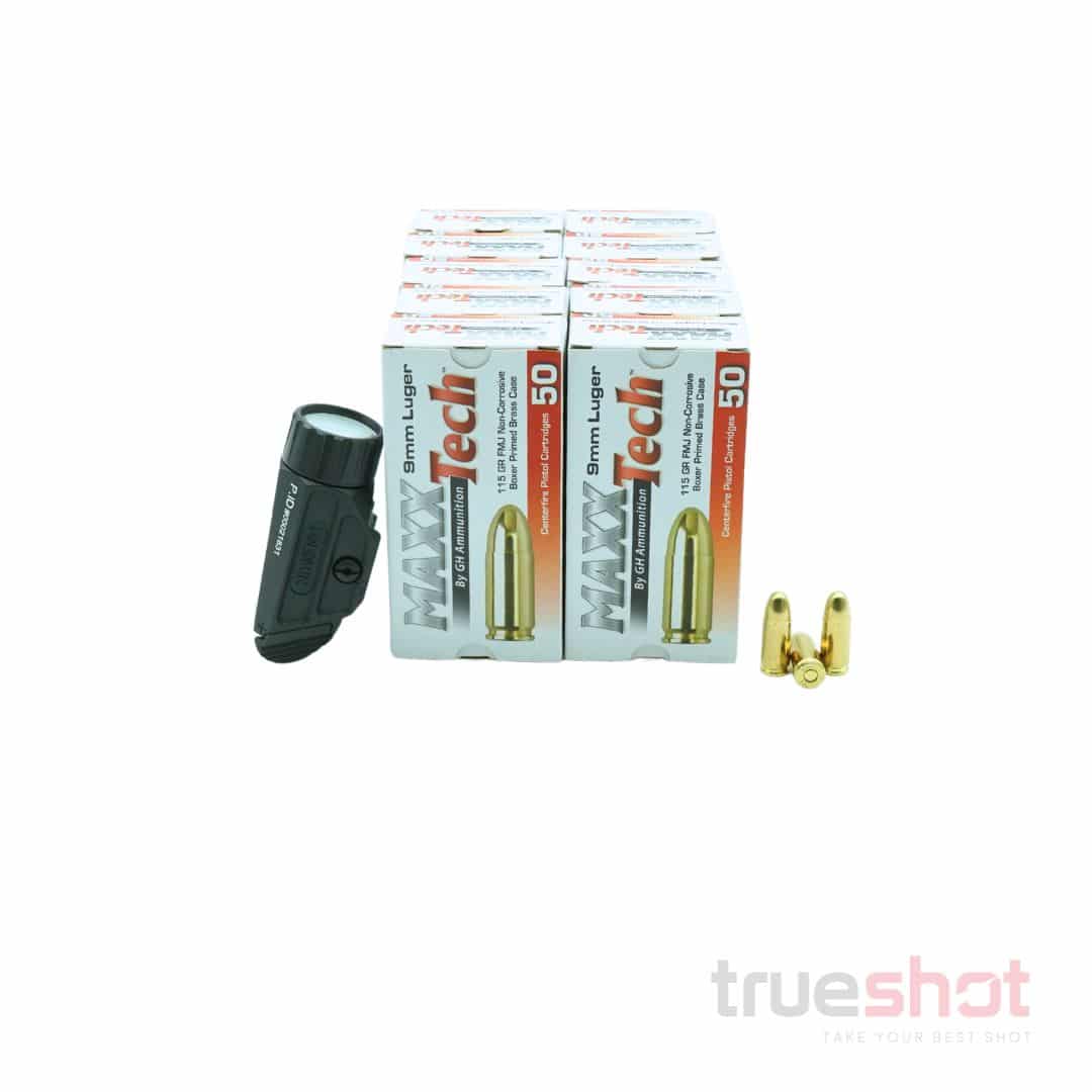 BUNDLE DEAL: Black Holosun P.ID Pistol Light and 500 Rounds of Ammo