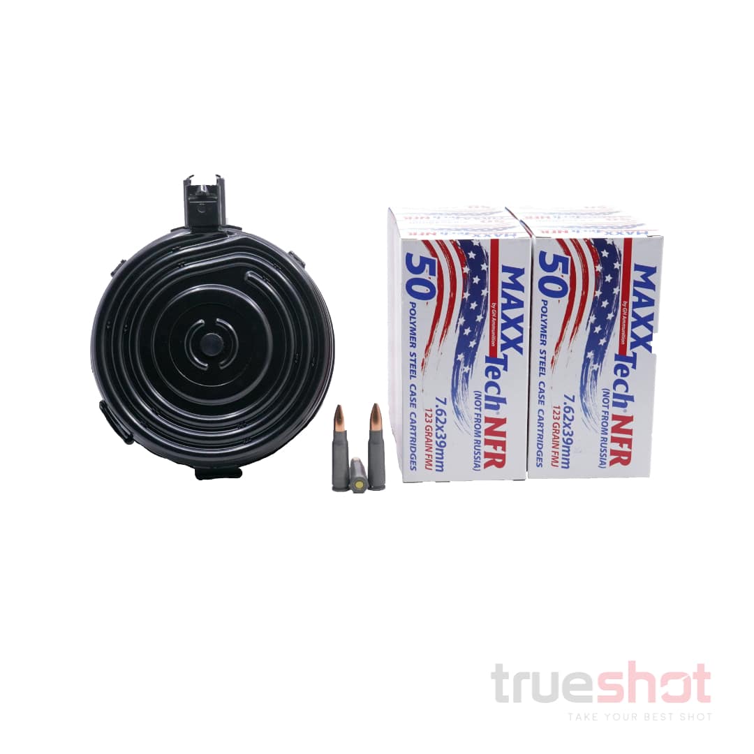 BUNDLE DEAL: Black 75 Round Steel KCI AK-47 Drum Mag and 200 Rounds of Ammo