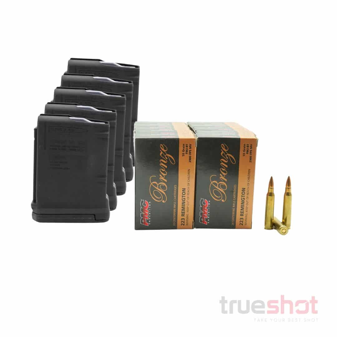 BUNDLE DEAL: CA Legal: 5 Black 10 Round Magpul AR-15 Magazine and 200 Round of Ammo