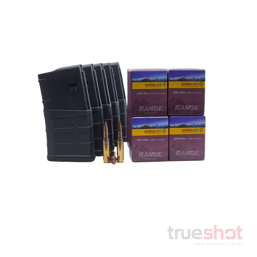 BUNDLE DEAL: 5 Black 20 Round Magpul M3 AR-10 PMAGs and 200 Rounds of Ammo