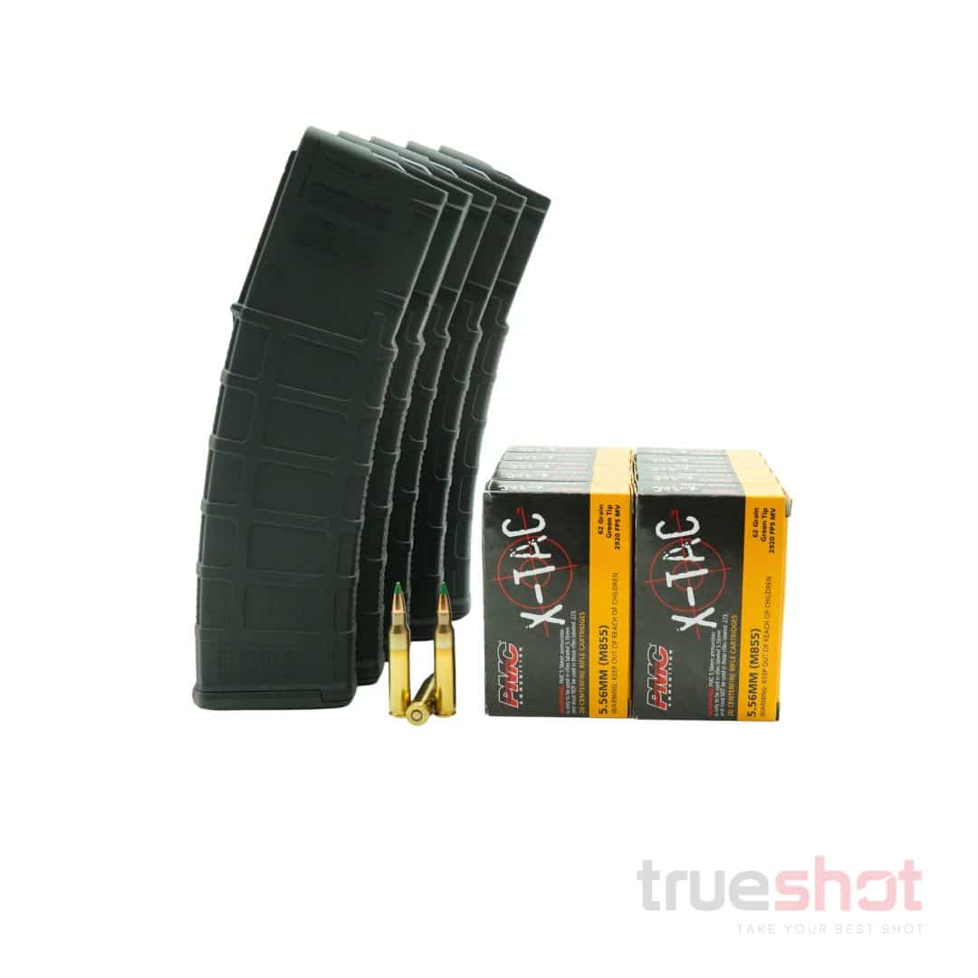 BUNDLE DEAL: 5 BLACK MAGPUL PMAG 40 AR/M4 GEN 3 40 ROUND MAGAZINES AND 200 ROUNDS OF AMMO