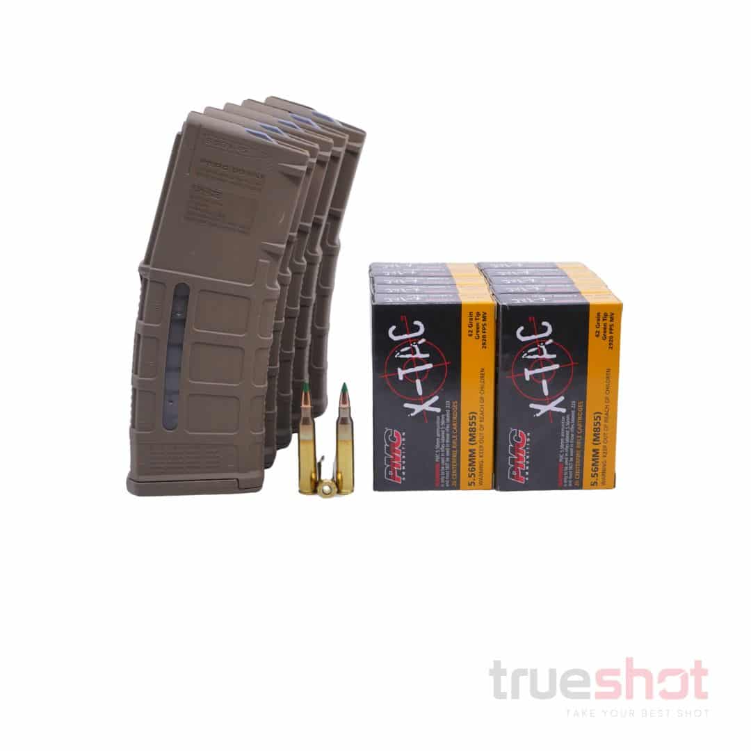 BUNDLE DEAL: 5 Tan 30 Round Magpul M3 Window AR-15 Magazines and 200 Rounds of Ammo