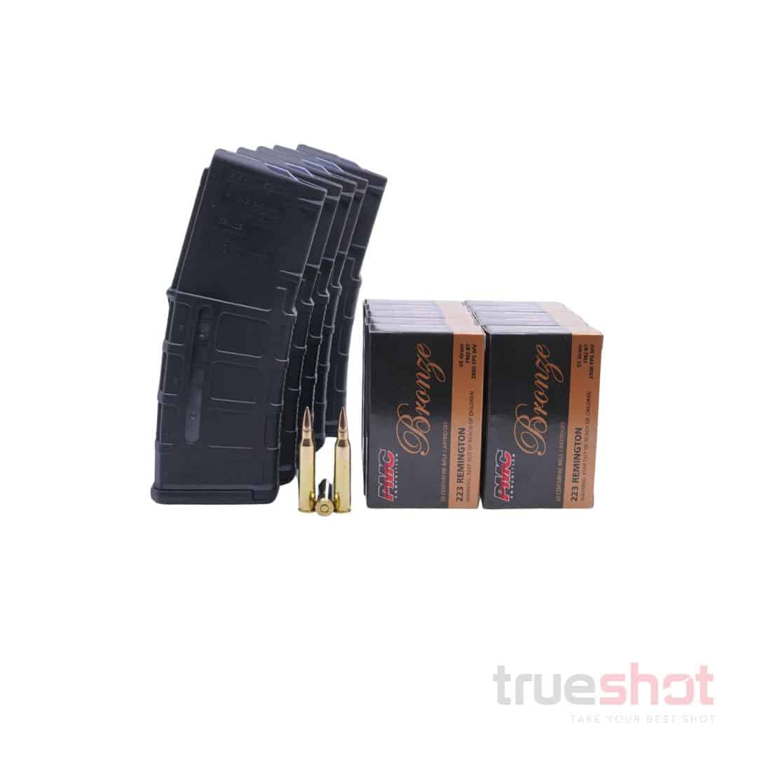 BUNDLE DEAL: 5 Black 30 Round Magpul M3 AR-15 Window PMAGs and 200 Rounds of Ammo
