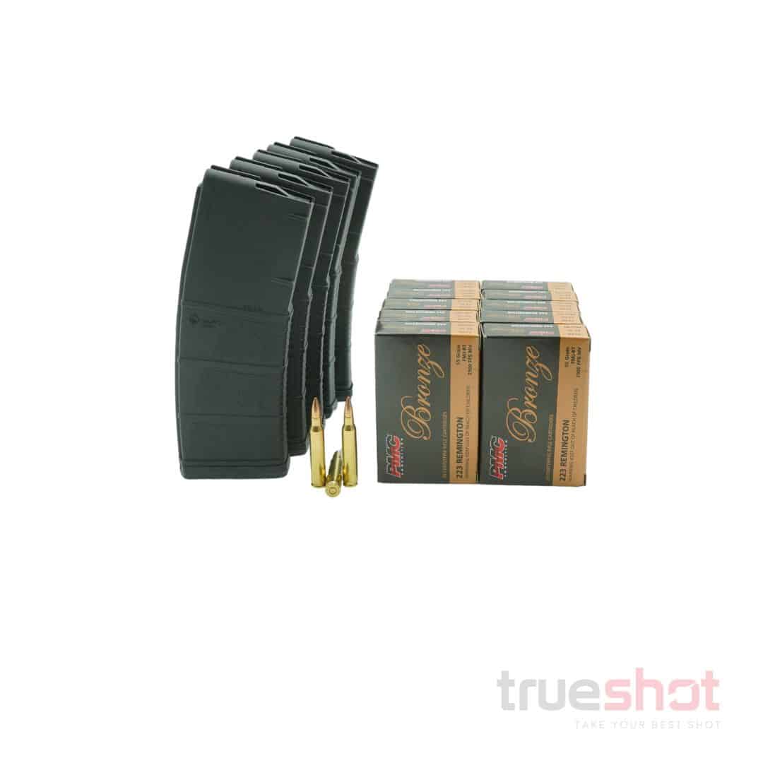 BUNDLE DEAL: 5 Black 30 Round MFT Standard AR-15 Magazines and 200 Rounds of Ammo