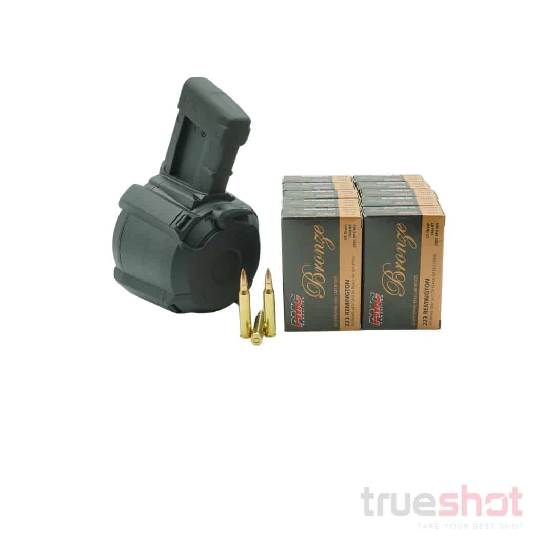 BUNDLE DEAL: Black 60 Round Magpul PMAG D-60 Drum Magazine and 200 Rounds of Ammo