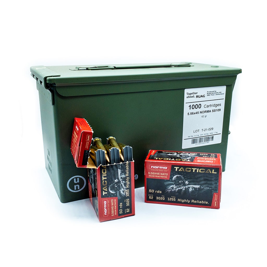 Norma Ammunition - 5.56x45mm - 62 Grain - FMJ - Ammo Can