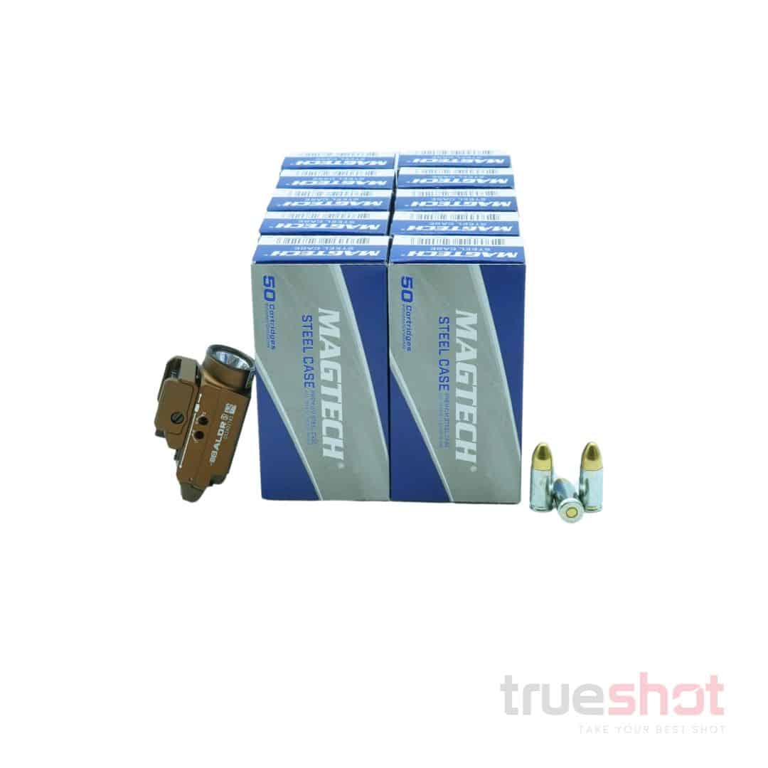 BUNDLE DEAL: Tan Olight Baldr S Pistol Flashlight and 500 Rounds of Ammo