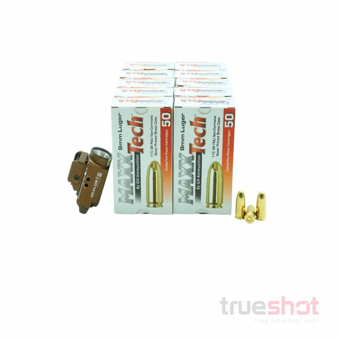 BUNDLE DEAL: Tan Olight Baldr S Pistol Flashlight and 500 Rounds of Ammo