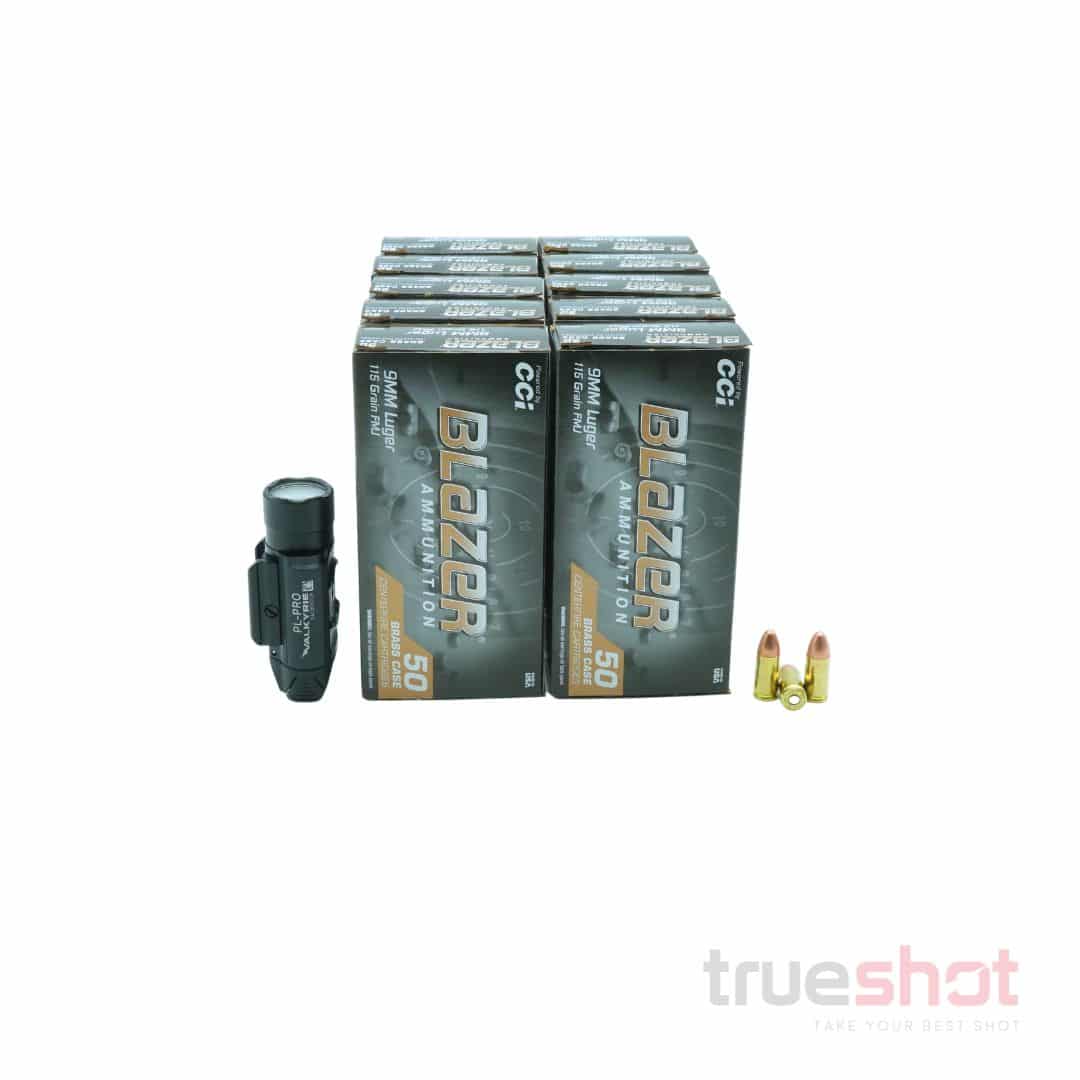 BUNDLE DEAL: Black Olight PL-Pro Valkyrie Pistol Light and 500 Rounds of Ammo