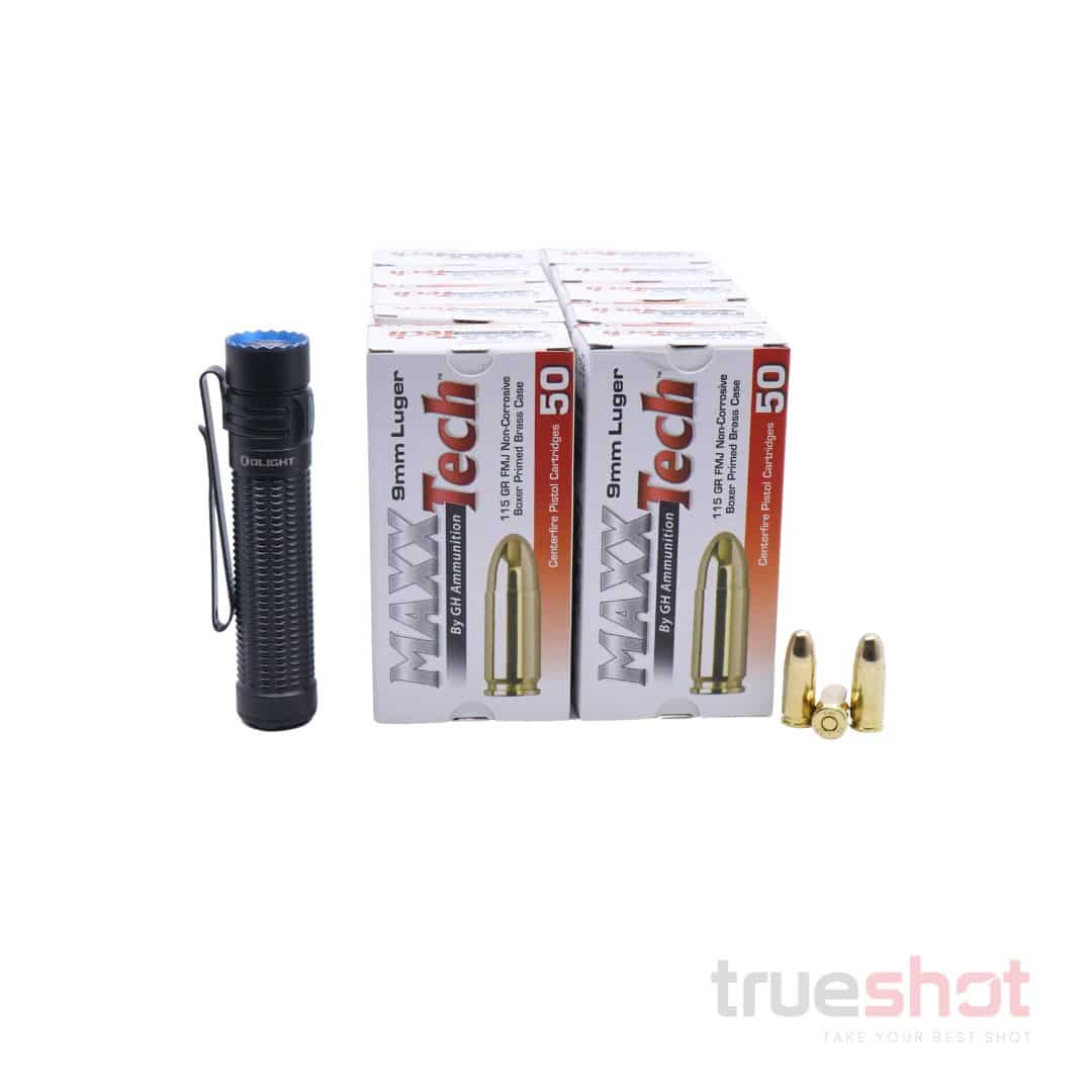 BUNDLE DEAL: Black Olight Warrior Mini 3 Tactical Flashlight and 500 Rounds of Ammo