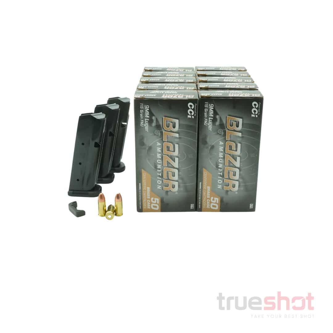 BUNDLE DEAL: 3 Black 15 Round Shield Arms S15 Steel Glock Magazines and 500 Rounds of Ammo