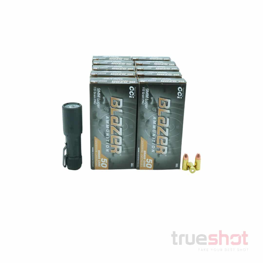 BUNDLE DEAL: Black Sig Sauer Foxtrot EDC Compact Flashlight and 500 Rounds of Ammo