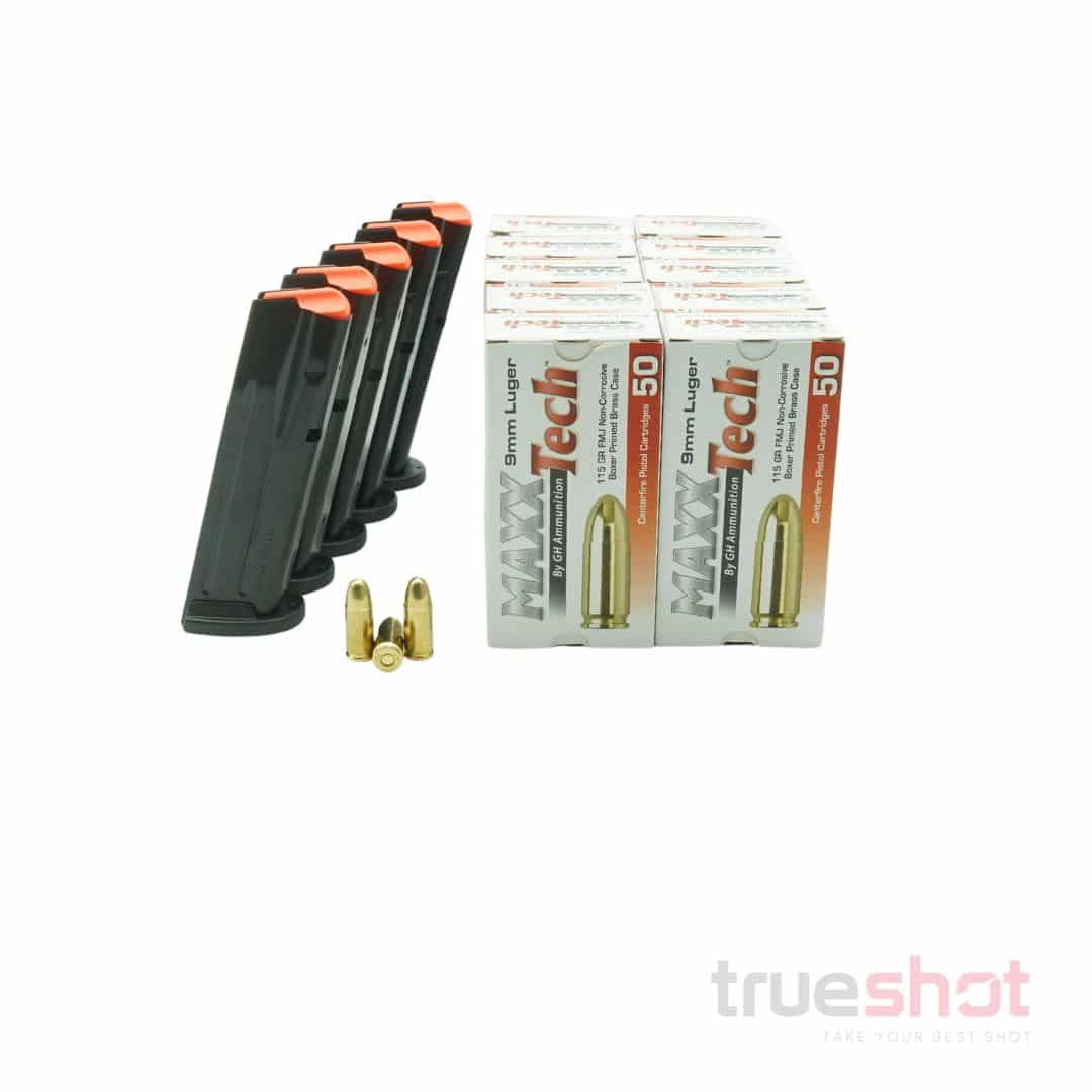 BUNDLE DEAL: 5 Black 17 Round Sig Sauer P320 Magazines and 500 Rounds of Ammo