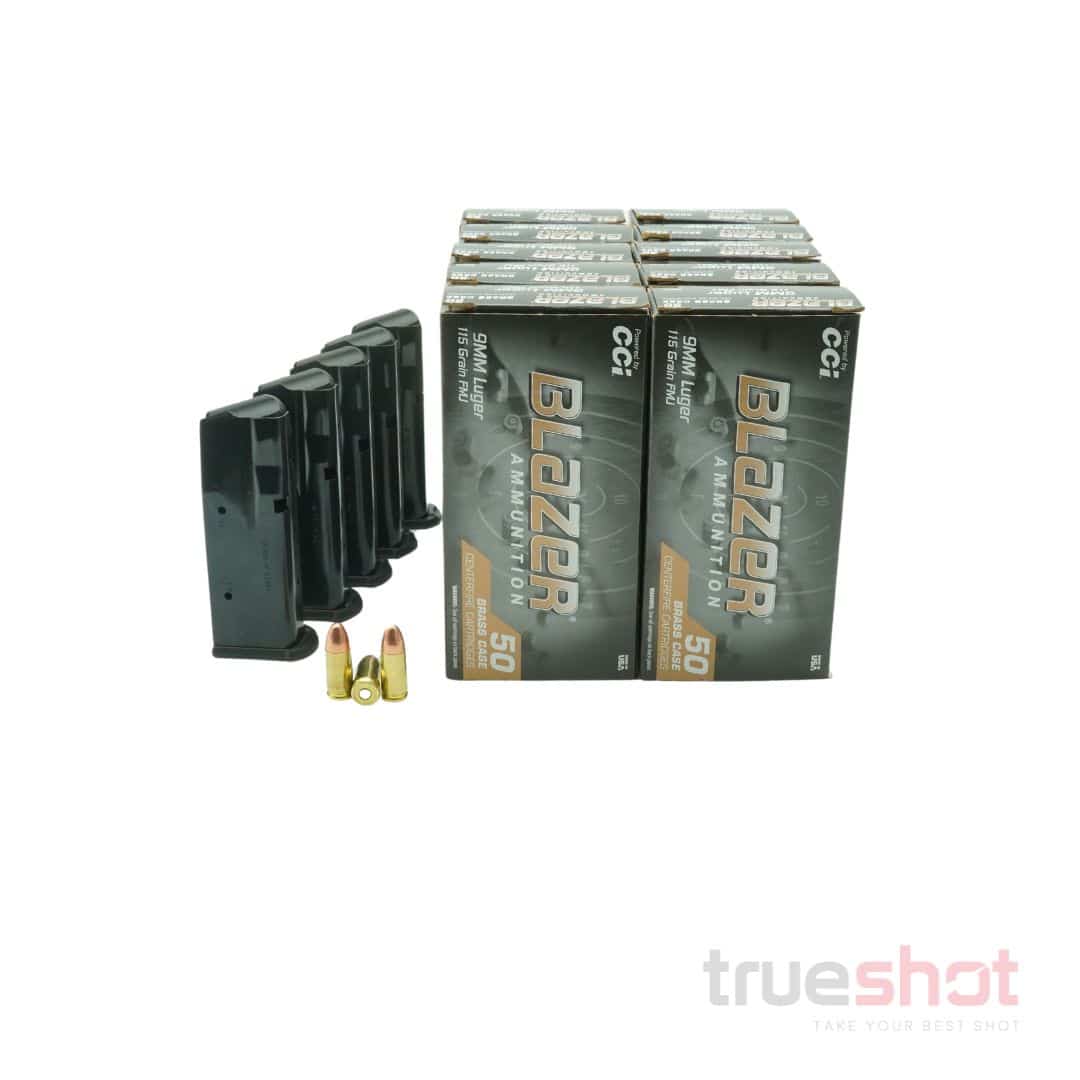BUNDLE DEAL: 5 Black 12 Round Sig Sauer P365 Magazines and 500 Rounds of Ammo