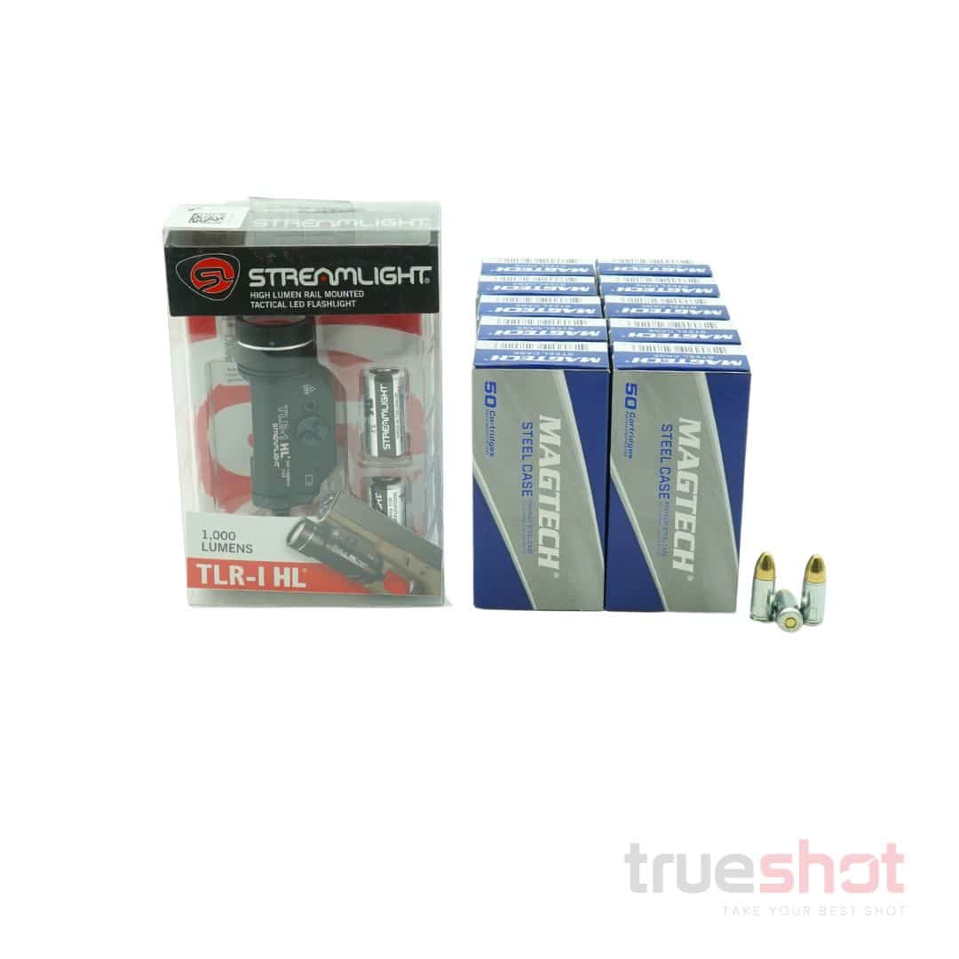 BUNDLE DEAL: Black Streamlight TLR-1 Pistol Light and 500 Rounds of Ammo