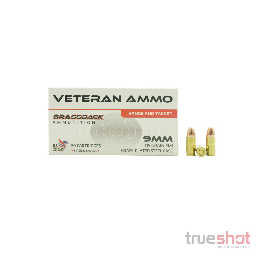 Veteran Ammo - Brassback - Brass Plated Steel - 9mm - 115 Grain - FMJ