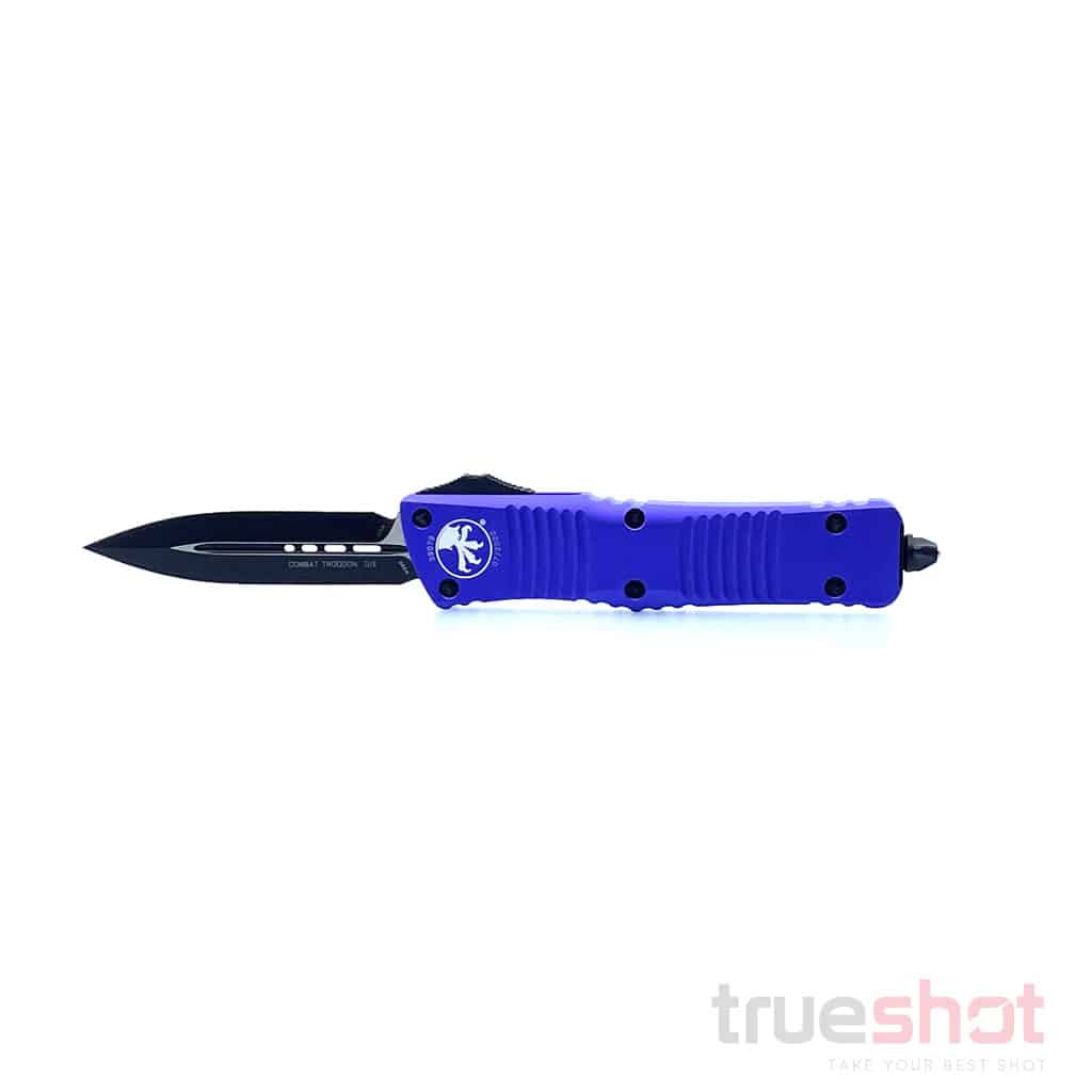 Microtech - 142-1PU - Combat Troodon - DE - Black - Purple Aluminum - Premium Steel - 3.80"