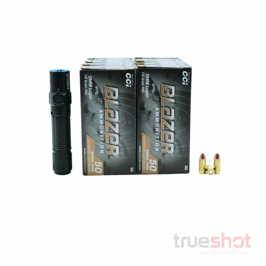 BUNDLE DEAL: Black Olight Warrior 3S High Beam Tactical Flashlight and 500 Rounds of Ammo
