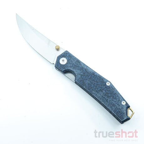 Giant Mouse ACE Clyde, Denim Micarta, Brass Accents, Satin, 3 Inch Blade Length