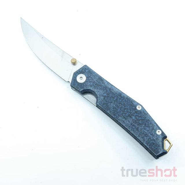 Giant Mouse ACE Clyde, Denim Micarta, Brass Accents, Satin, 3 Inch Blade Length