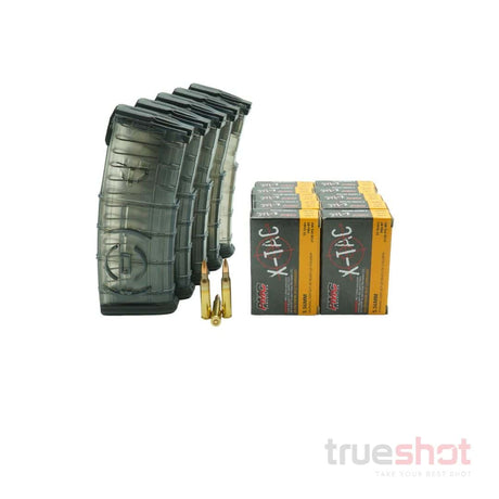 BUNDLE DEAL: 5 Clear 30 Round ETS Gen 2 AR-15 Magazines and 200 Rounds of Ammo