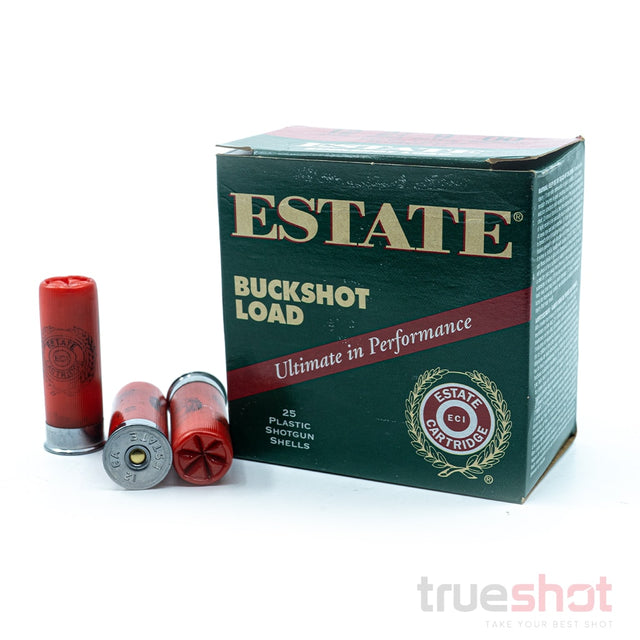 Estate 12 Gauge Ammo, 9 Pellet Buckshot 25 Round Box