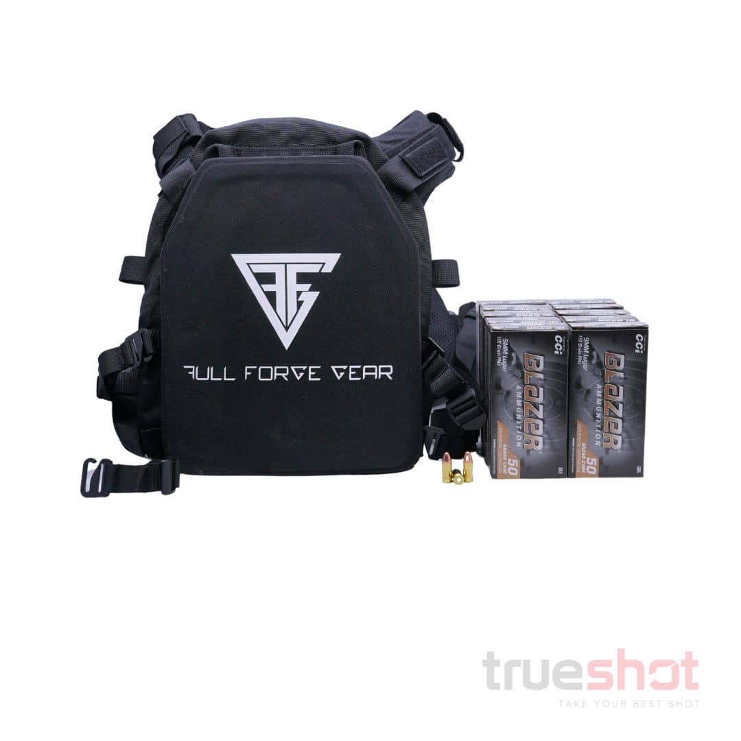 BUNDLE DEAL: Black Full Forge Gear Plate Carrier, 2 Level 3A Plates, And 500 Rounds of Ammo
