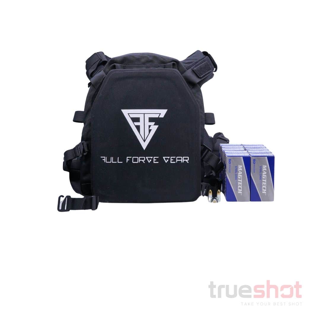 BUNDLE DEAL: Black Full Forge Gear Plate Carrier, 2 Level 3A Plates, And 500 Rounds of Ammo