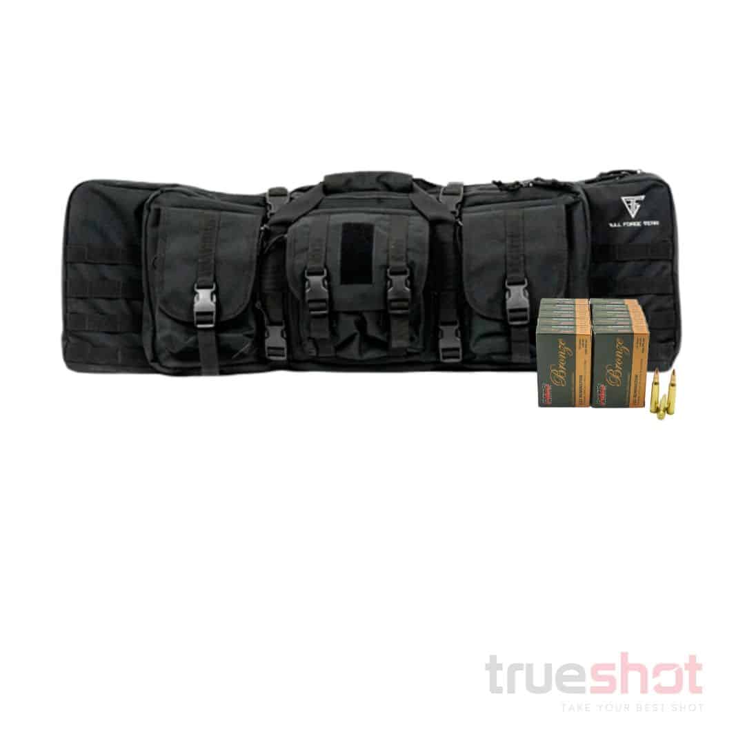BUNDLE DEAL: Black Full Forge Gear Torrent Double Rifle Case and 200 Rounds of Ammo