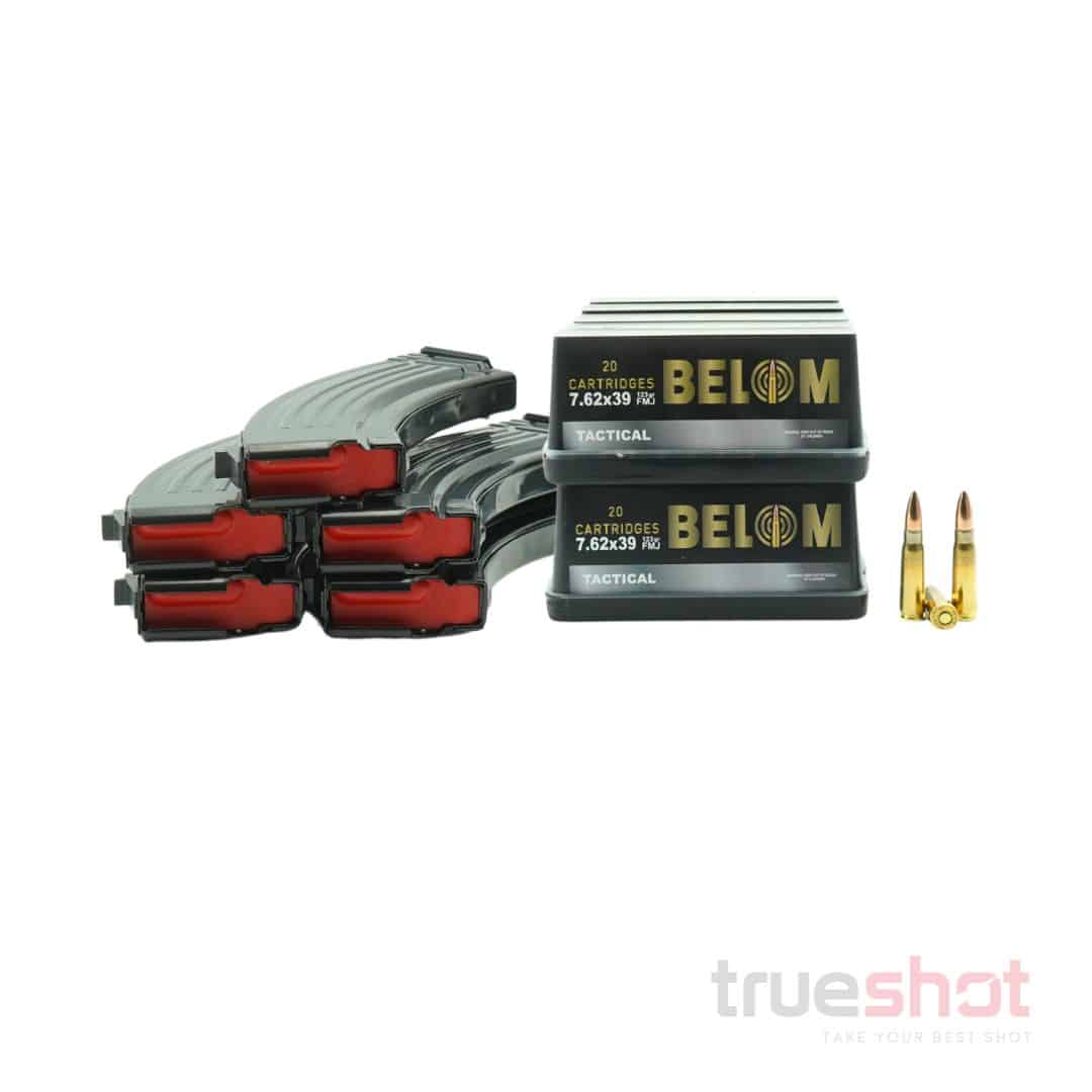 BUNDLE DEAL: 5 Black 30 Round Global Ordnance AK-47 Magazines and 200 Rounds of Ammo