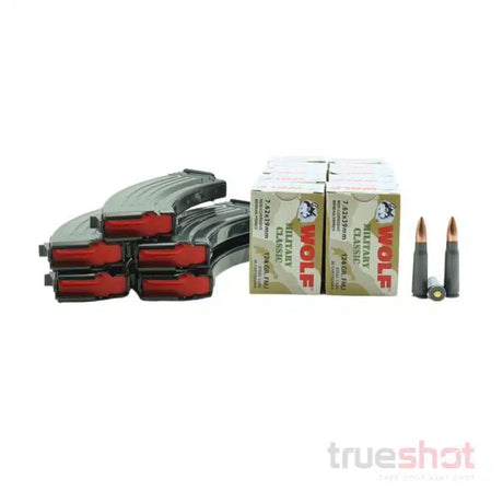 BUNDLE DEAL: 5 Black 30 Round Global Ordnance AK-47 Magazines and 200 Rounds of Ammo