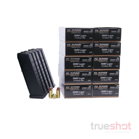 BUNDLE DEAL: 5 Black 17 Round Glock Magazines and 500 Rounds of Ammo
