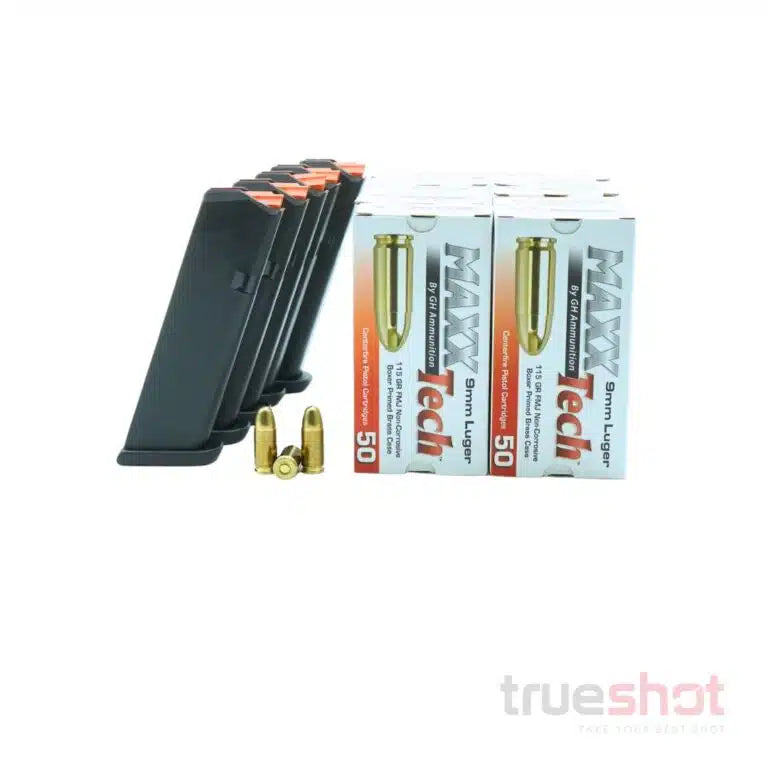 BUNDLE DEAL: 5 Black 17 Round Glock Gen 5 Magazines and 500 Rounds of Ammo