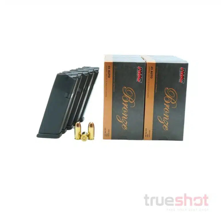 BUNDLE DEAL: 5 Black 13 Round Glock G21/G41 Magazines and 500 Rounds of Ammo
