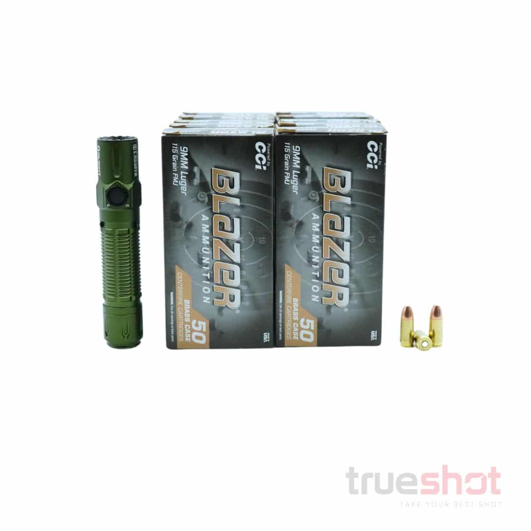 BUNDLE DEAL: OD Green Olight Warrior 3S High Beam Tactical Flashlight and 500 Rounds of Ammo